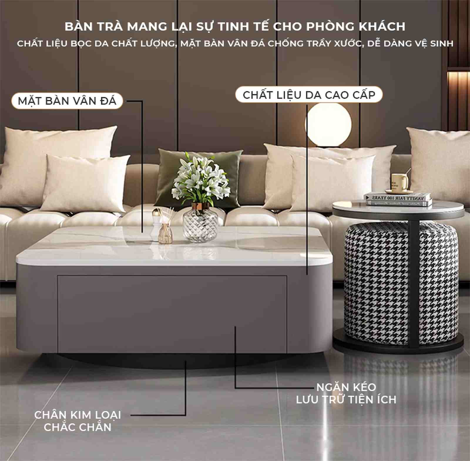 Bàn trà sofa TC xám vân đá nhỏ gọn