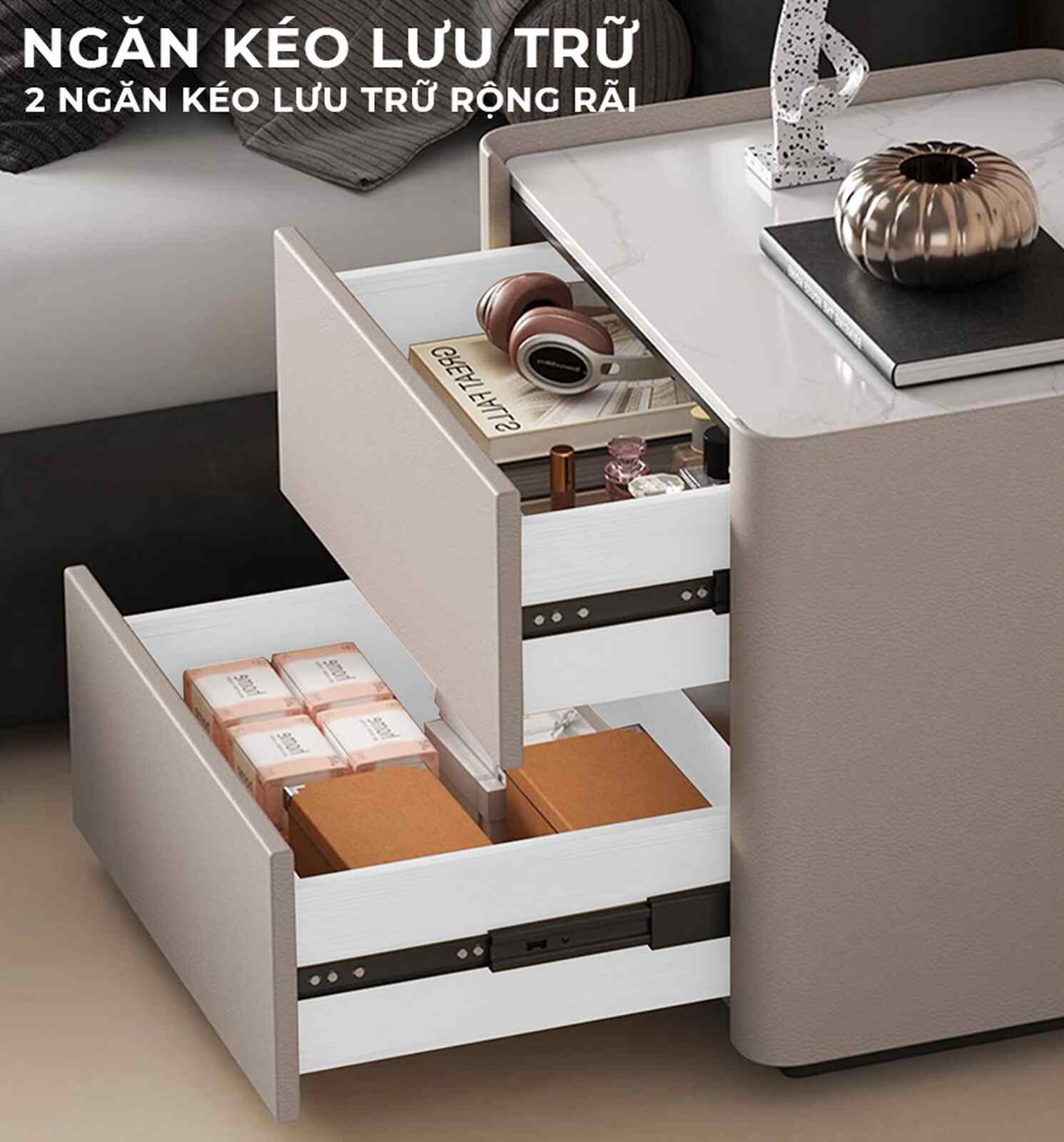 Tab đầu giường bọc da