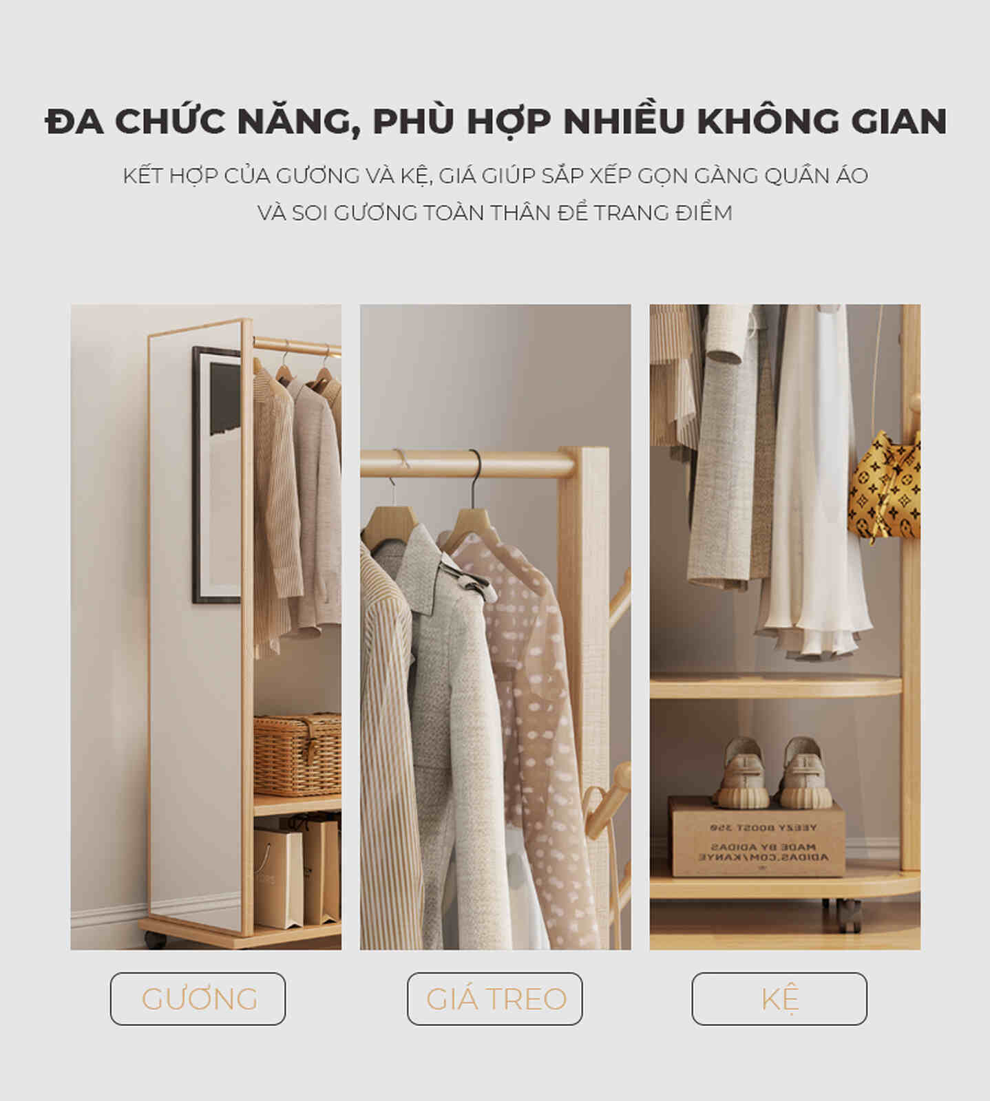 Giá treo quần áo kết hợp gương tiện lợi