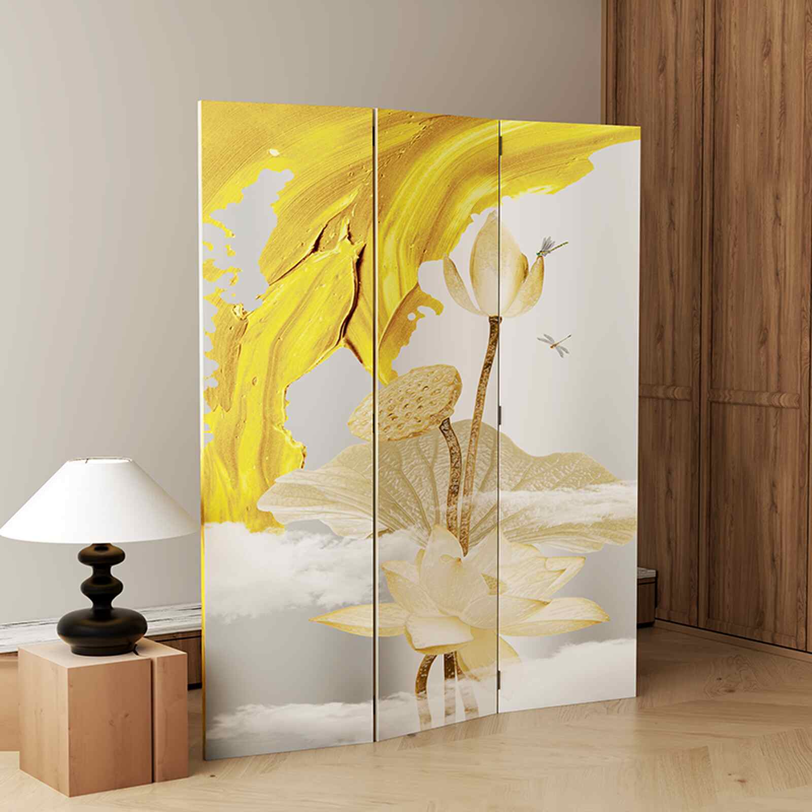 Bình phong 3 tấm canvas họa tiết nghệ thuật