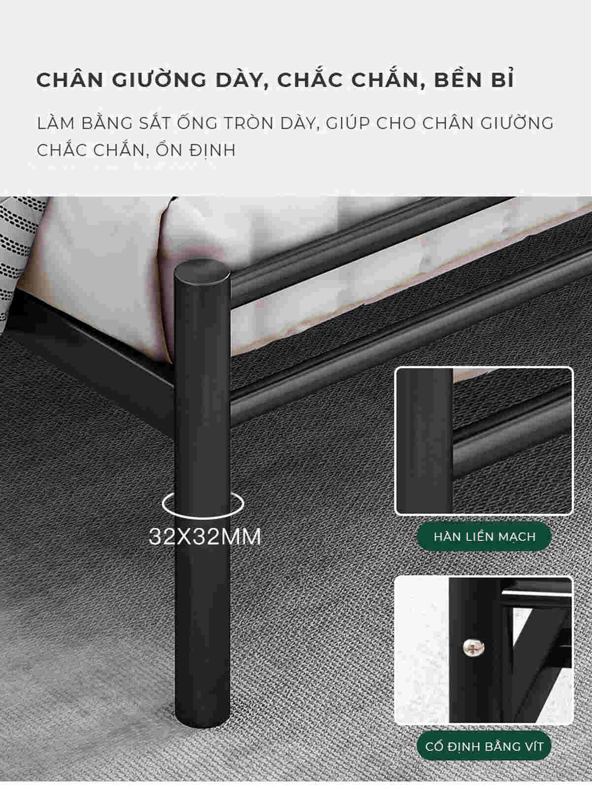 Giường sắt khung đen 1m6x2m