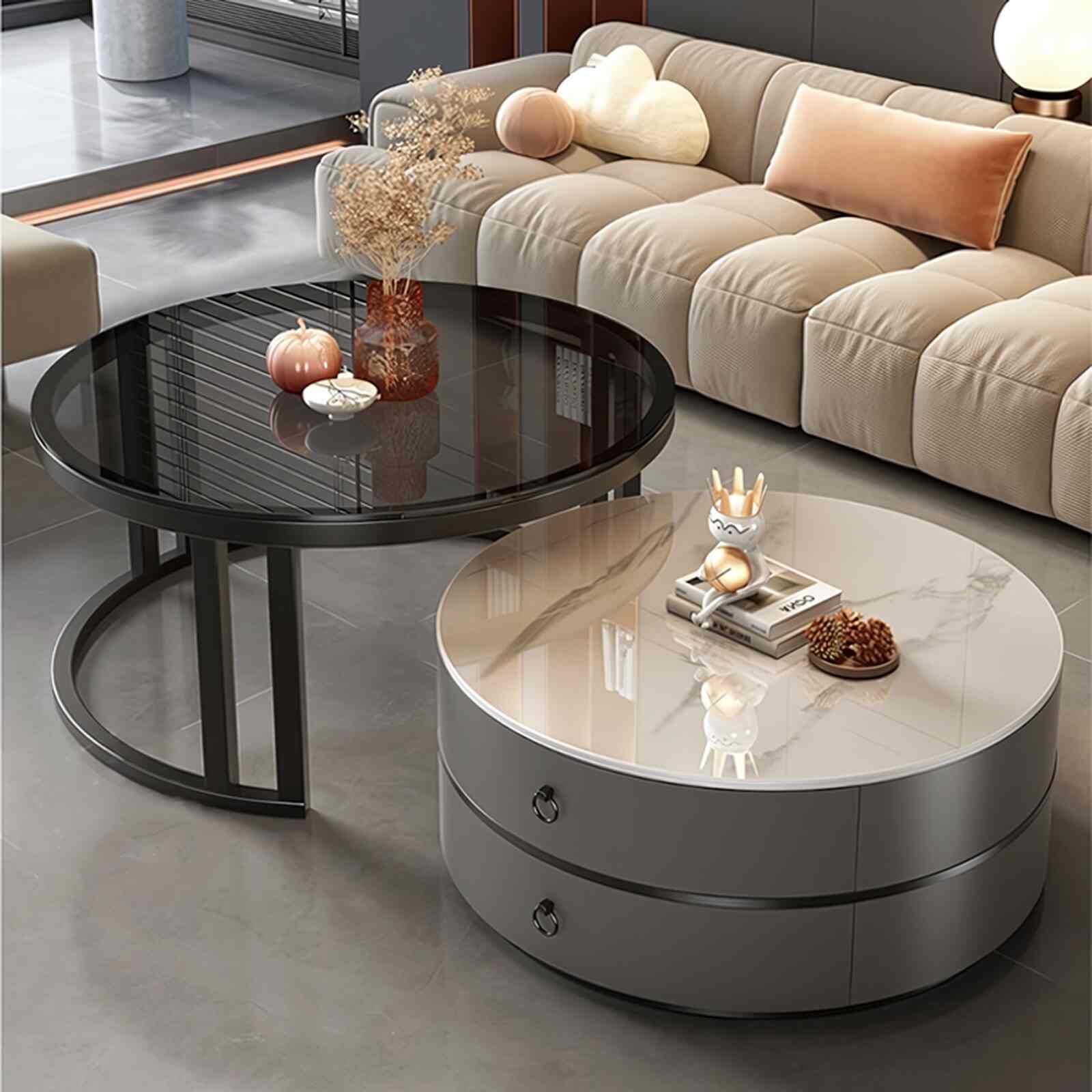 Bàn trà sofa tròn TC khung đen