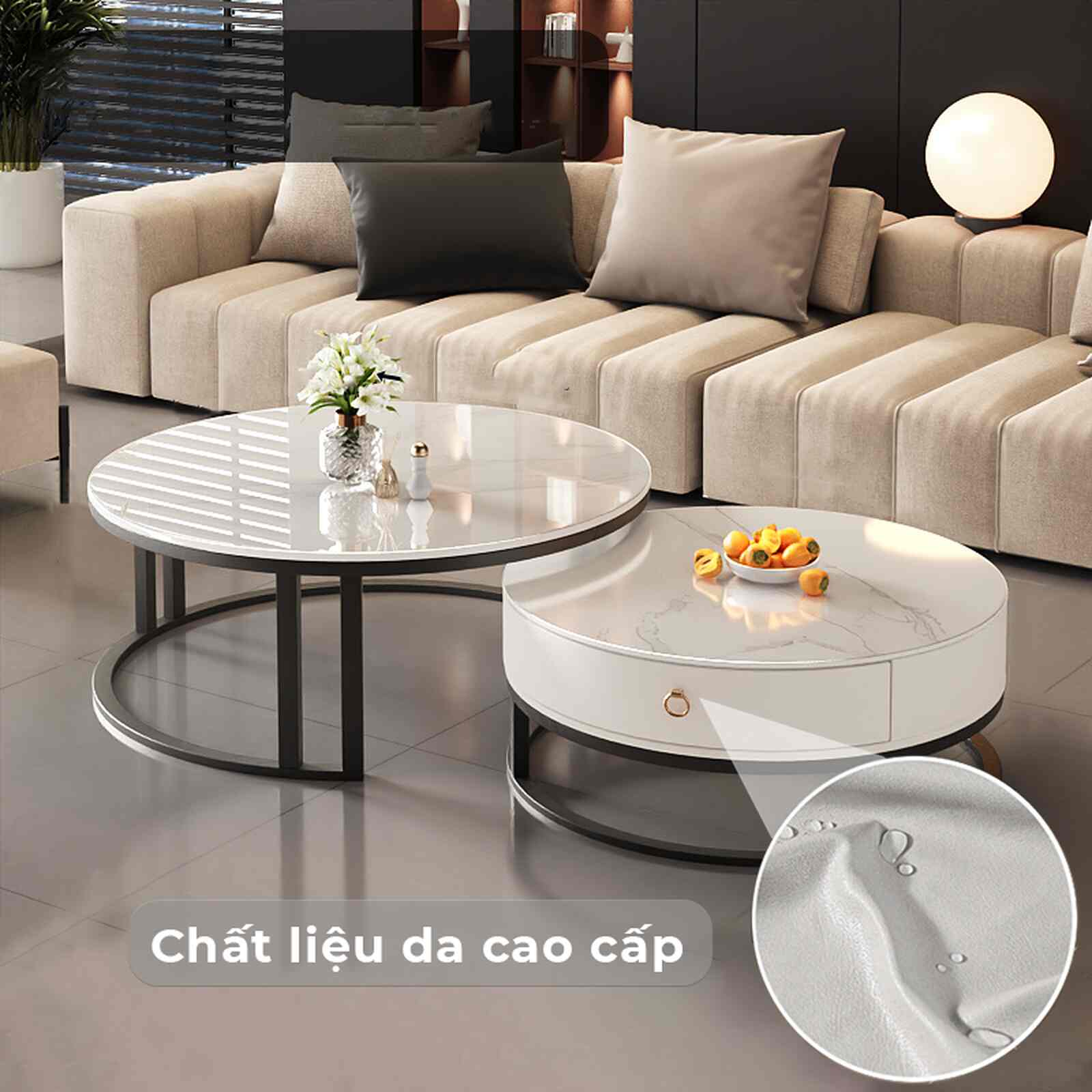 Bàn trà sofa tròn TC khung đen