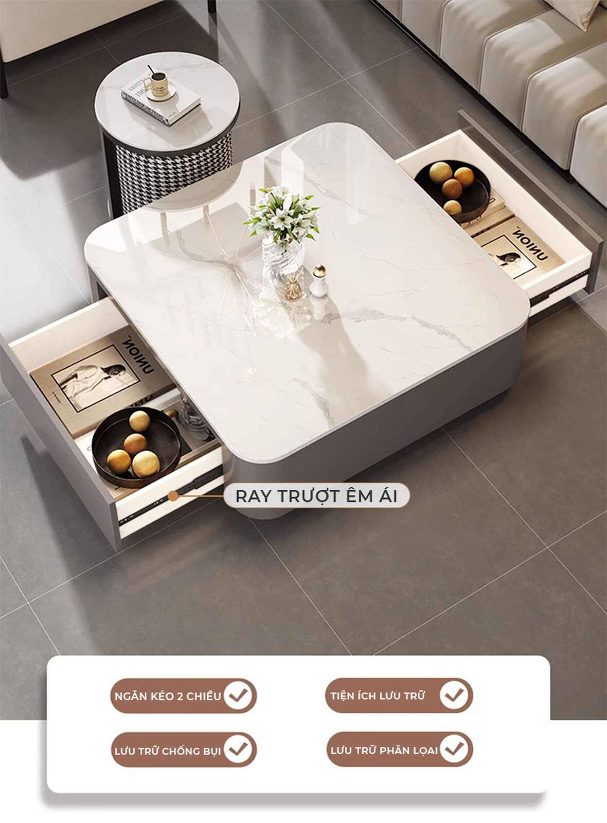 Bàn trà sofa TC xám vân đá nhỏ gọn