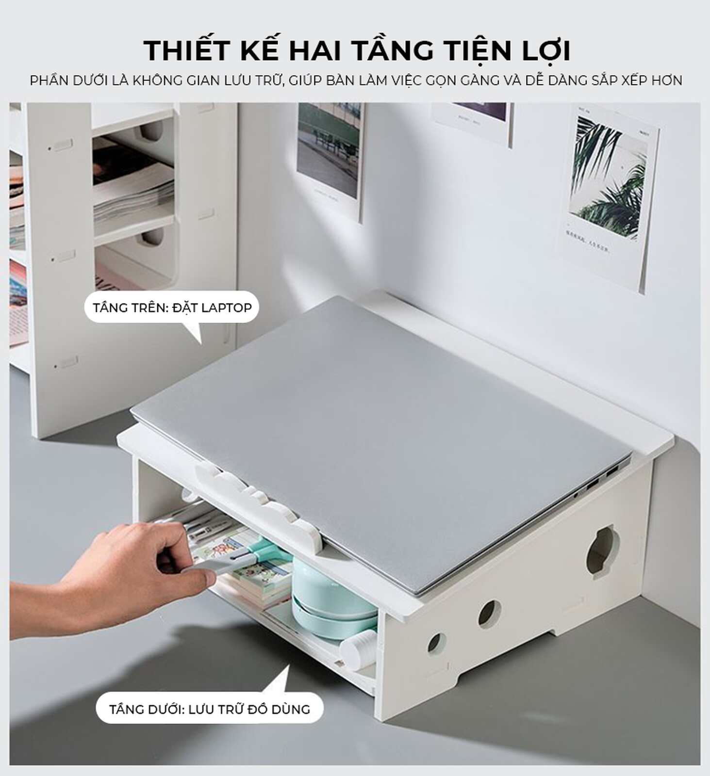 Kệ máy tính 2 tầng màu trắng tản nhiệt tốt