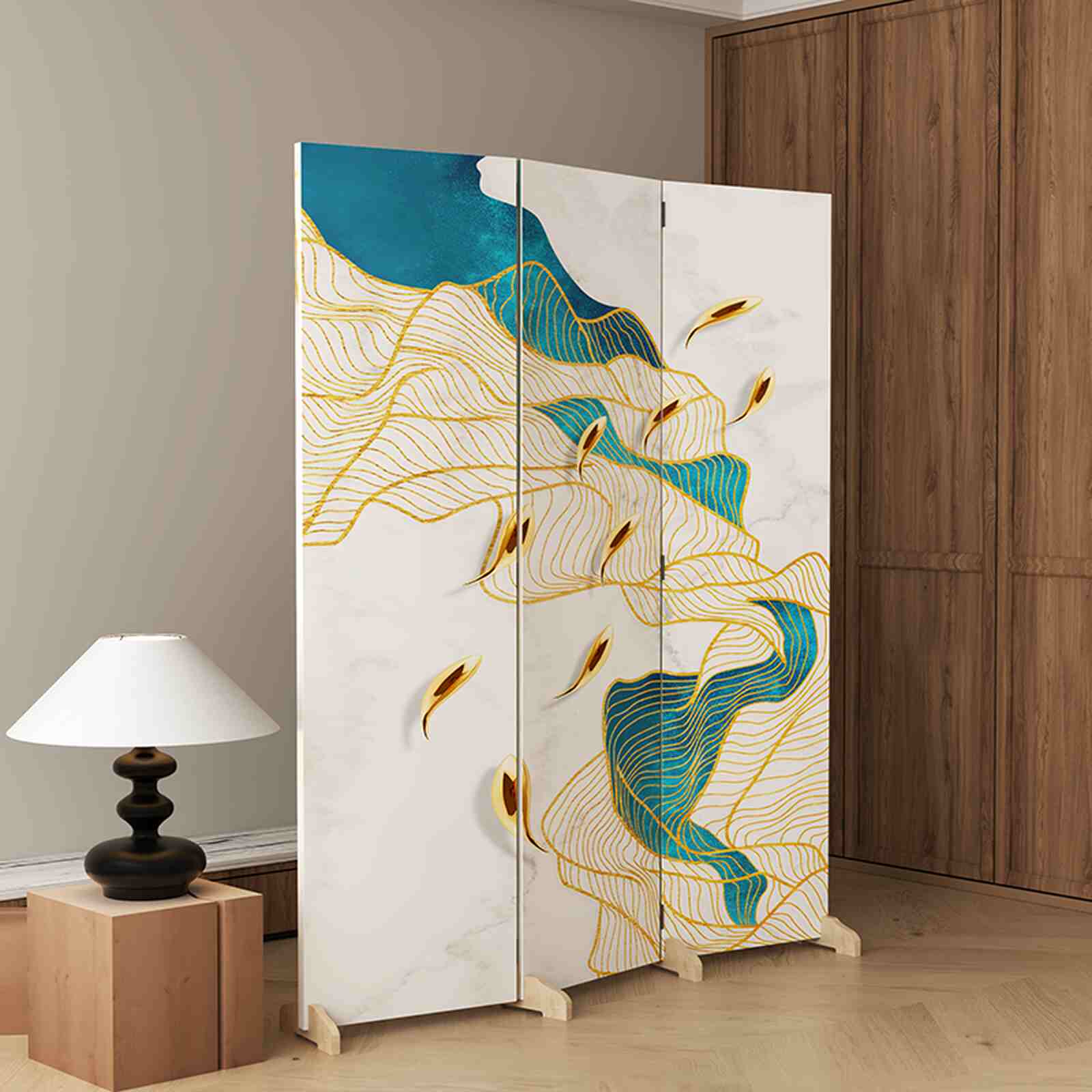 Bình phong 3 tấm canvas họa tiết nghệ thuật