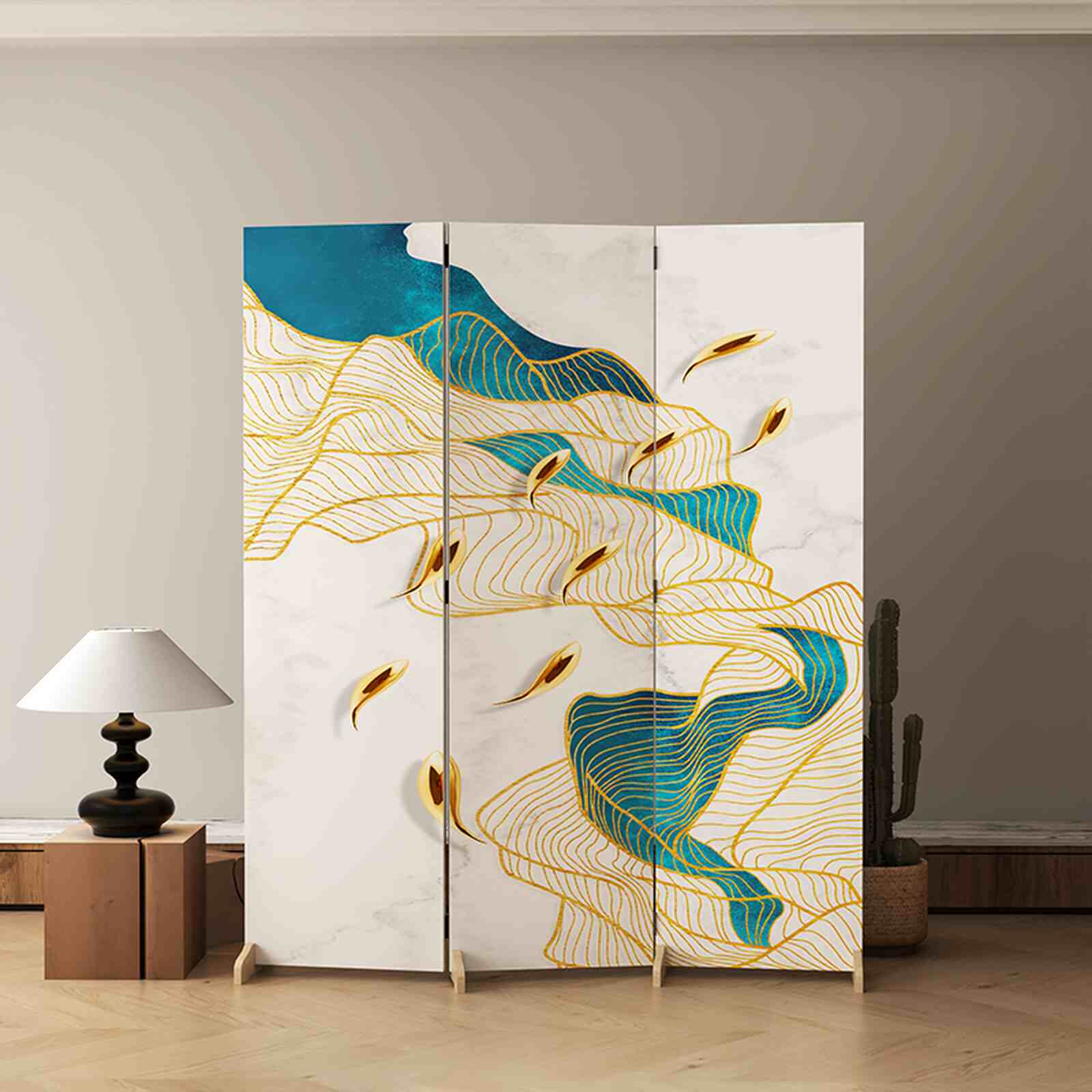Bình phong 3 tấm canvas họa tiết nghệ thuật