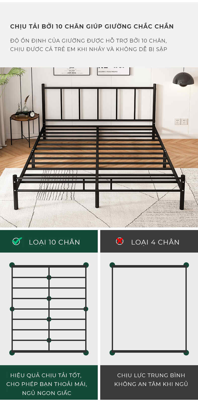 Giường sắt khung đen 1m6x2m
