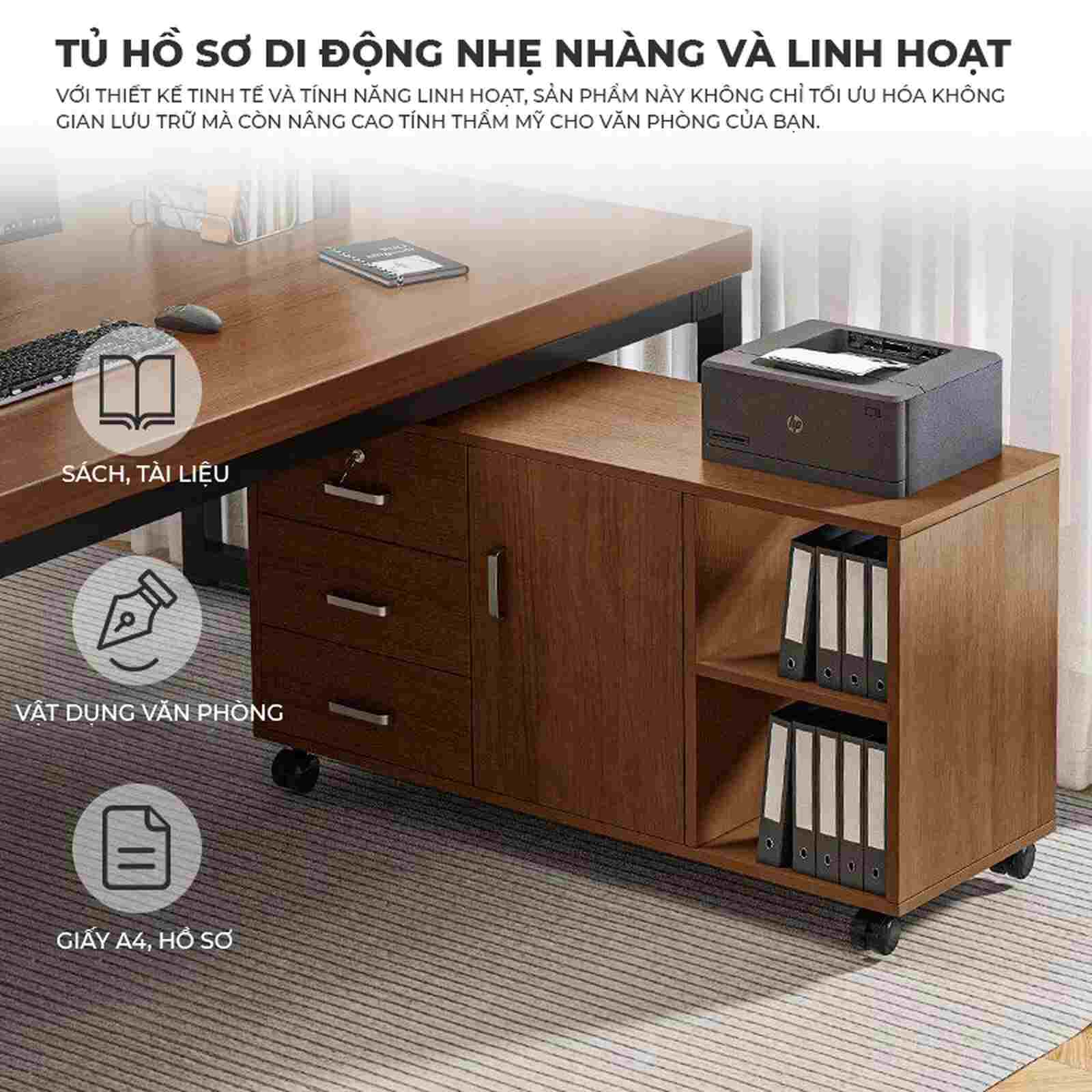 Bàn làm việc thông minh kết hợp tủ hồ sơ di động