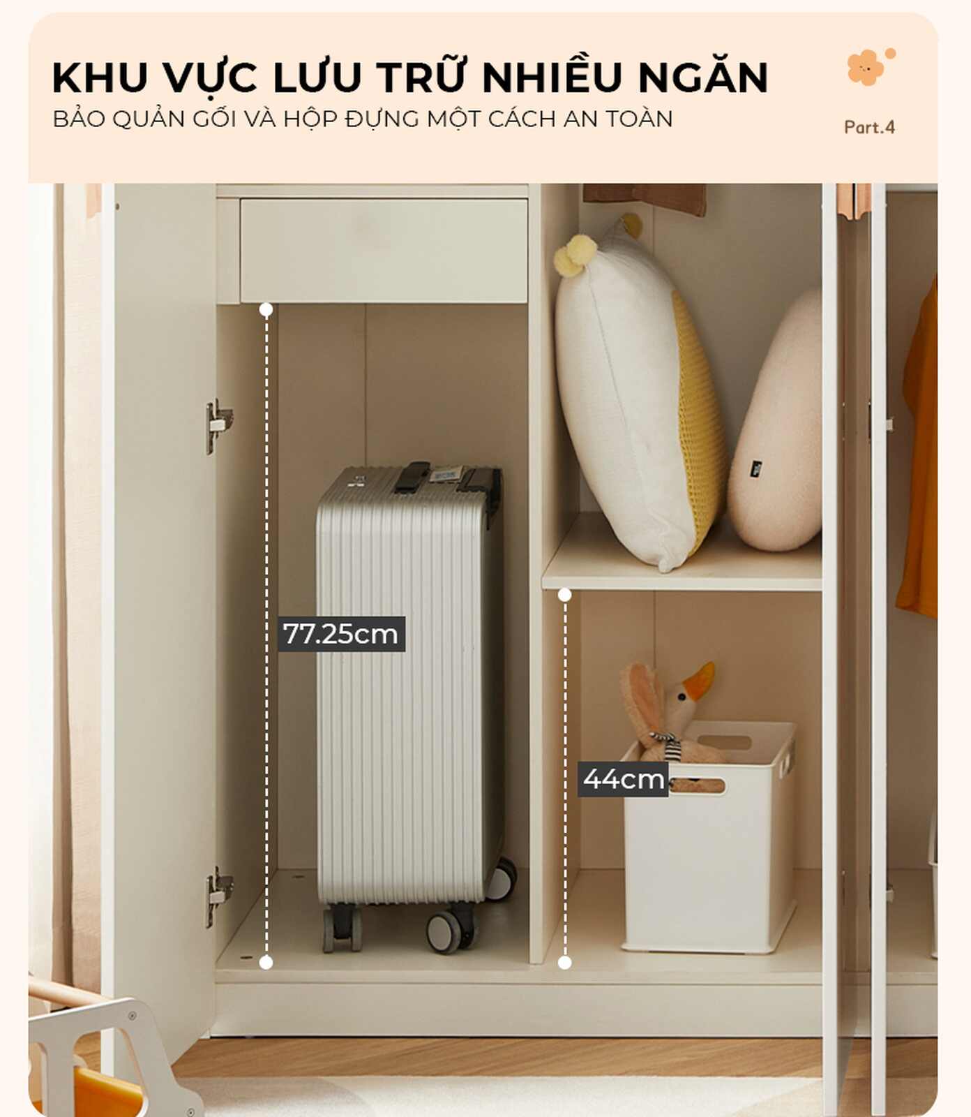 Tủ quần áo trẻ em 4 cánh mở