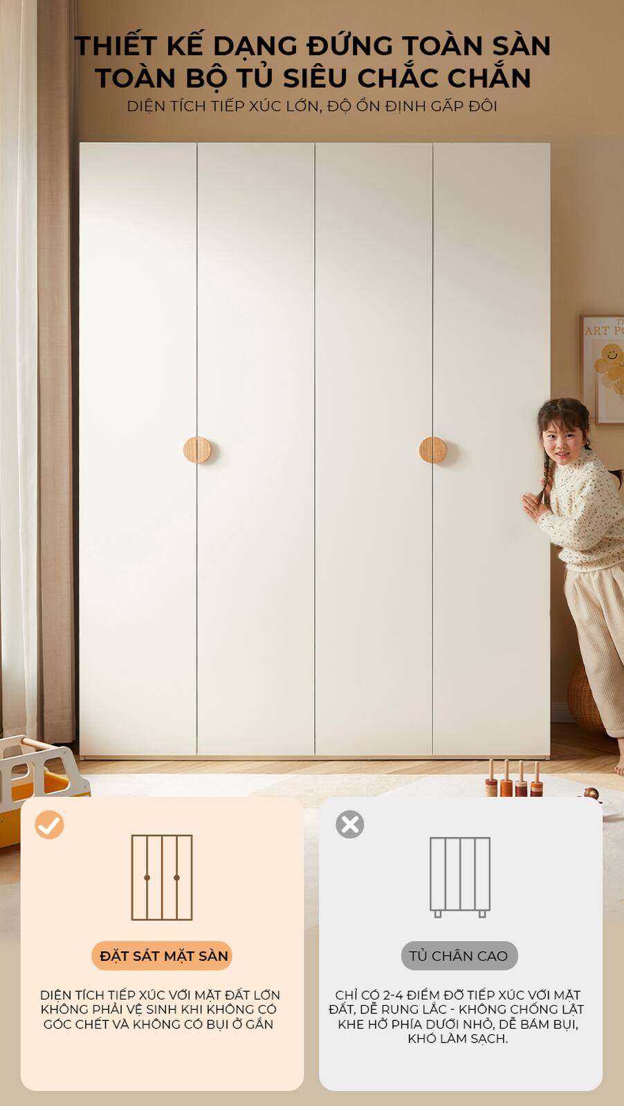 Tủ quần áo trẻ em 4 cánh mở