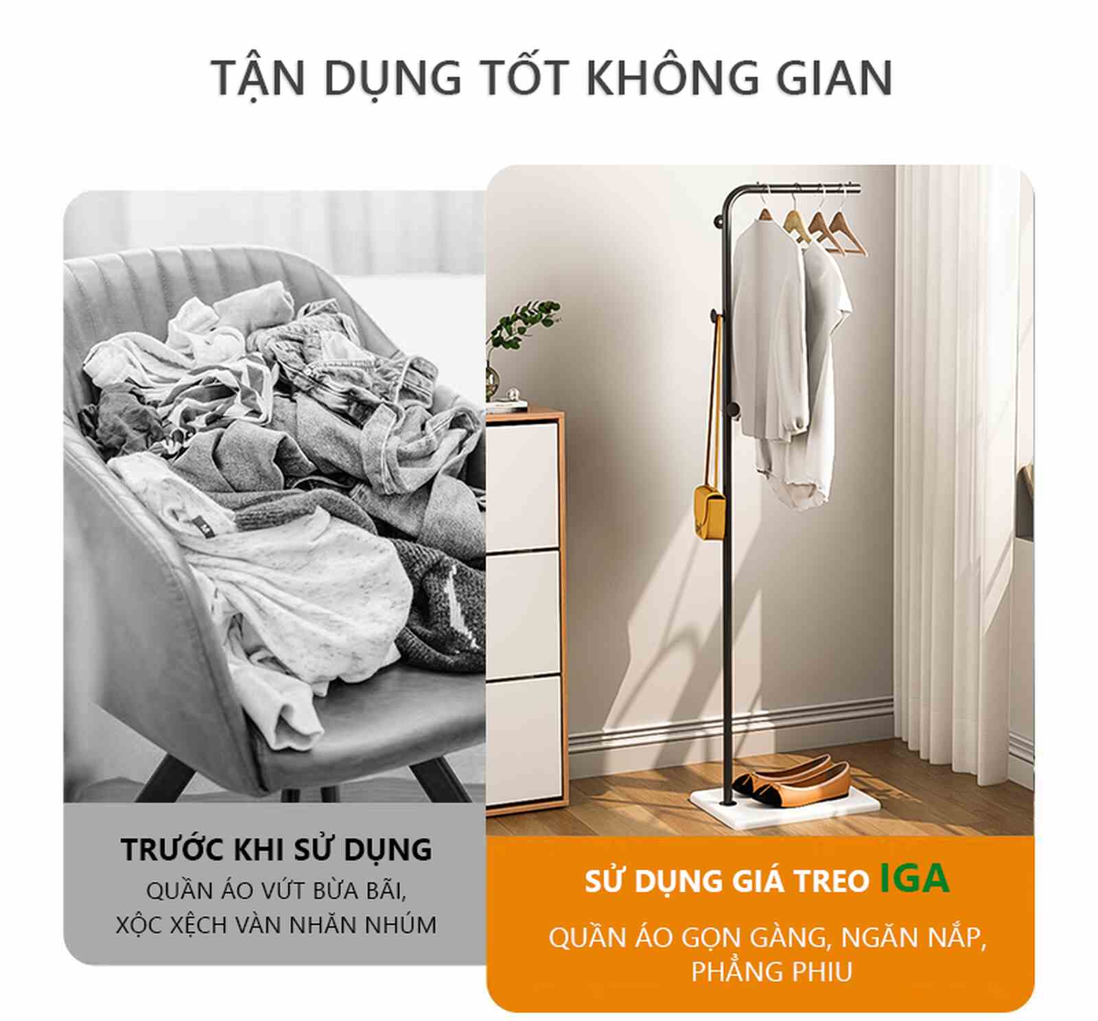 Cây treo quần áo uốn khung đen đế gỗ trắng
