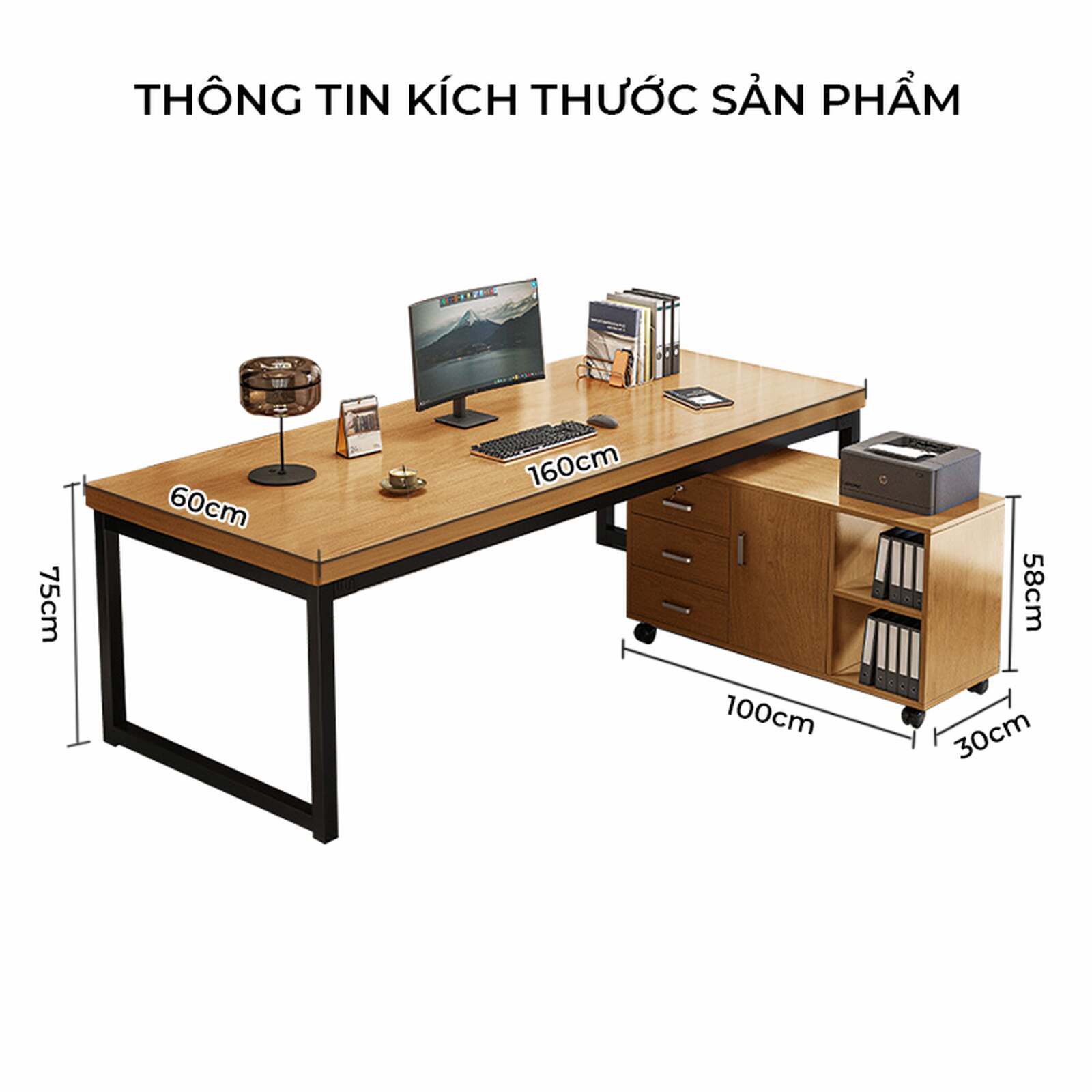 Bàn làm việc thông minh kết hợp tủ hồ sơ di động