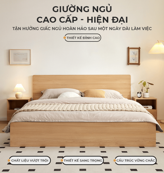 giường ngủ đôi vân gỗ - Gp338