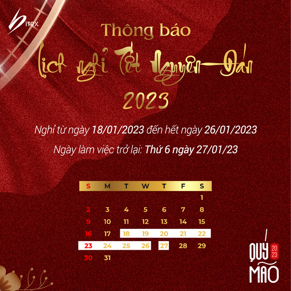THÔNG BÁO LỊCH NGHỈ TẾT QUÝ MÃO 2023