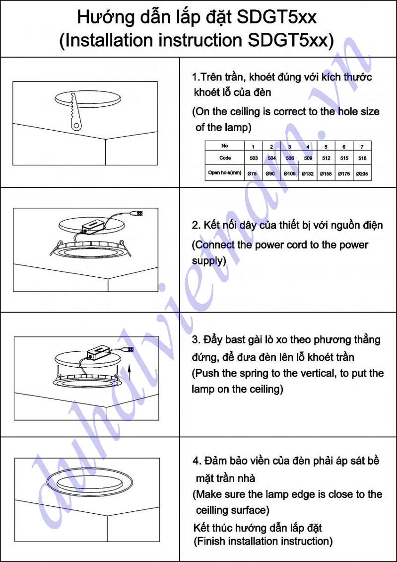 Hướng dẫn lắp đặt đèn Led panel âm trần Duhal 9W SDGT509