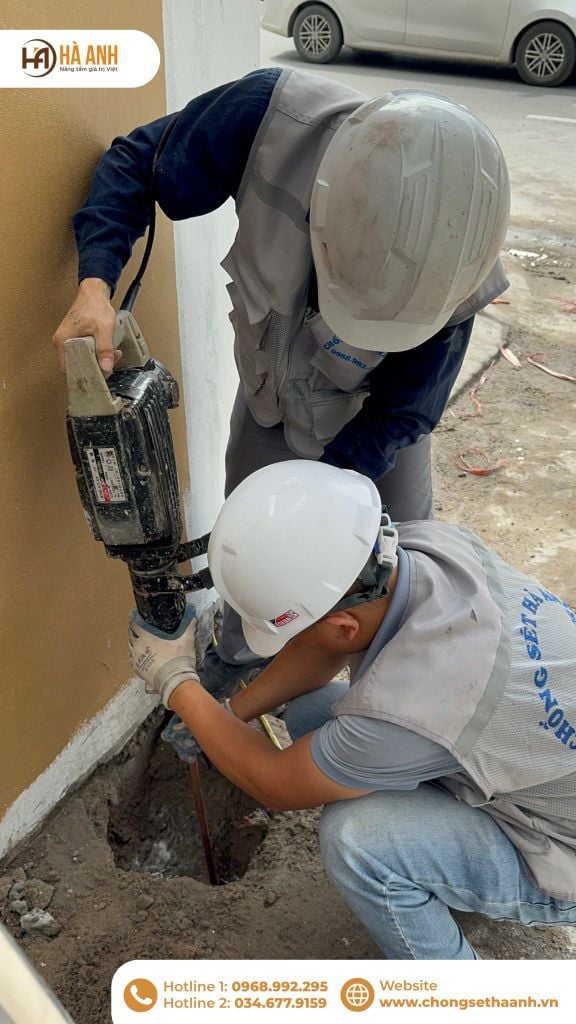 Hình ảnh thực tế thi công bãi tiếp địa tại công trình nhà dân ở Thái Bình