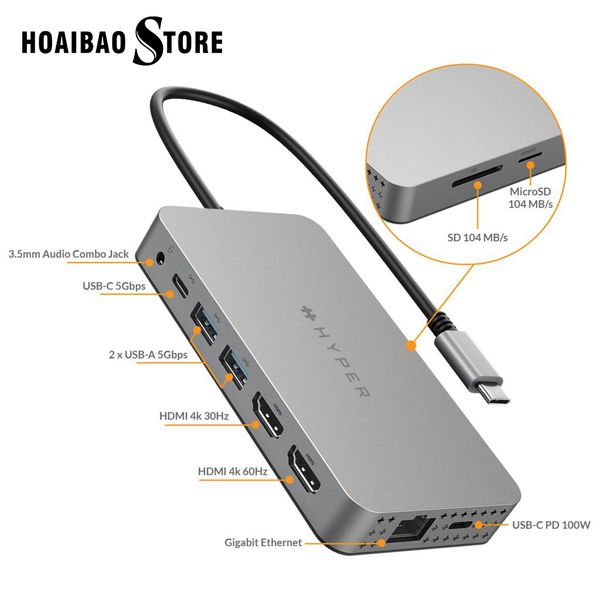 Cổng chuyển Hyperdrive Dual 4K HDMI 10-In-1 USB-C Hub