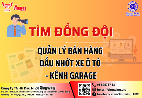 TUYỂN DỤNG QUẢN LÝ BÁN HÀNG DẦU NHỚT XE Ô TÔ - KÊNH GARAGE