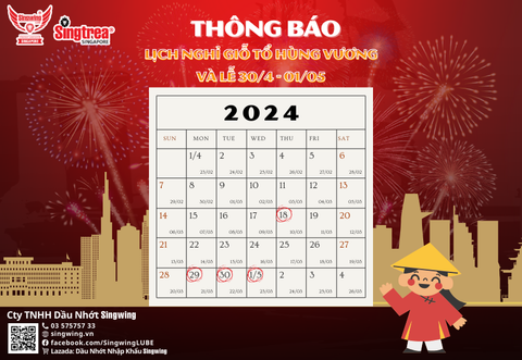 THÔNG BÁO LỊCH NGHỈ LỄ GIỖ TỔ HÙNG VƯƠNG & 30/4 - 1/5