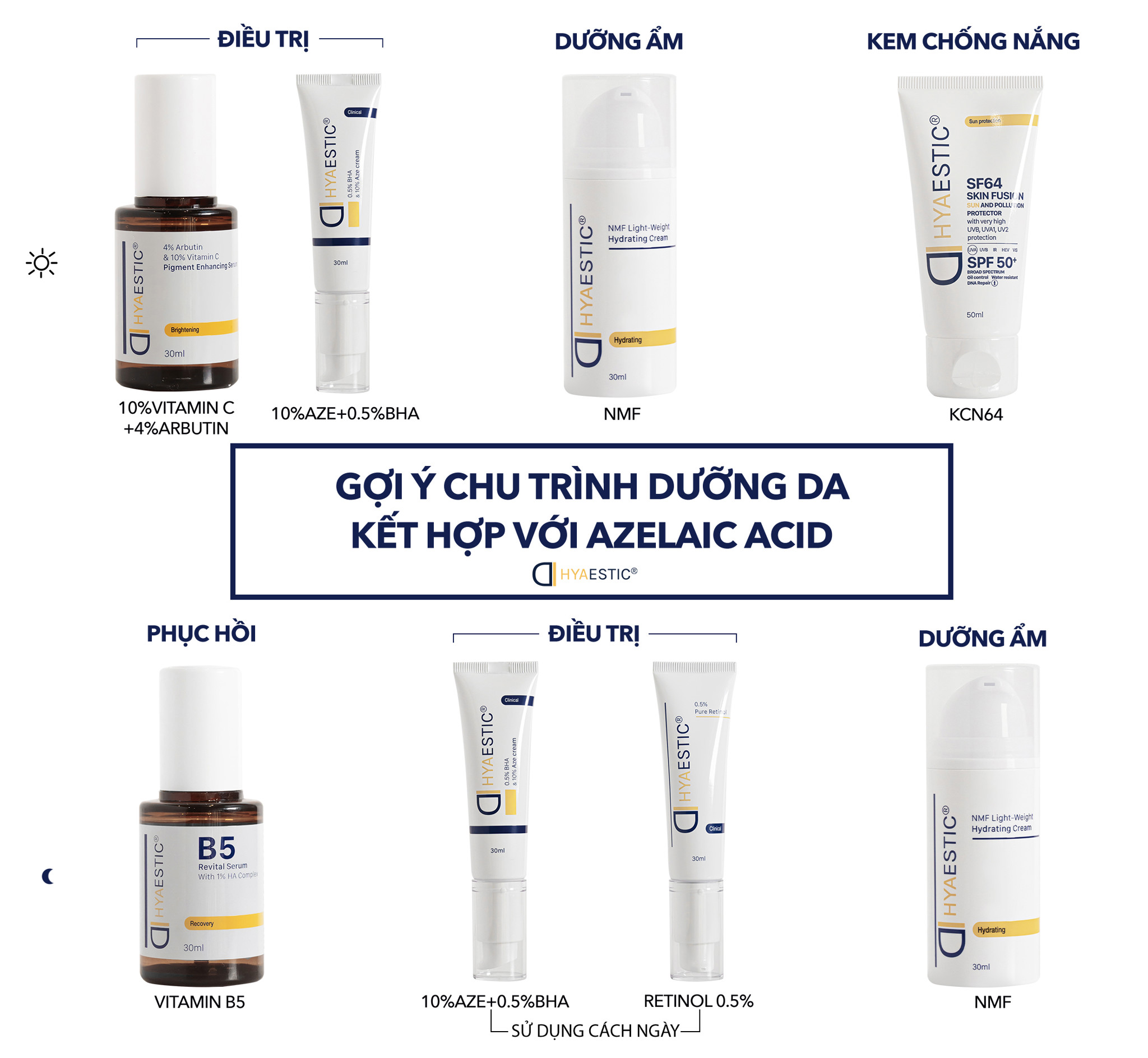 Chu trình dưỡng da kết hợp với Azelaic Acid từ nhà Hyaestic