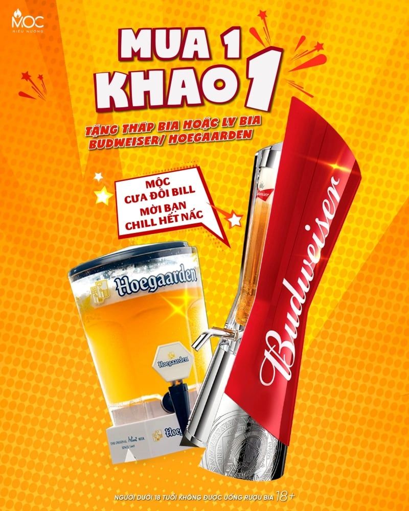 Mua 1 tặng 1 đầu tuần lên bia chill tại Mộc Quán