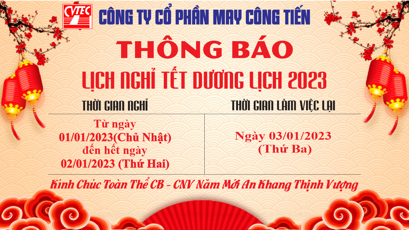 THÔNG BÁO NGHỈ TẾT DƯƠNG LỊCH 2023