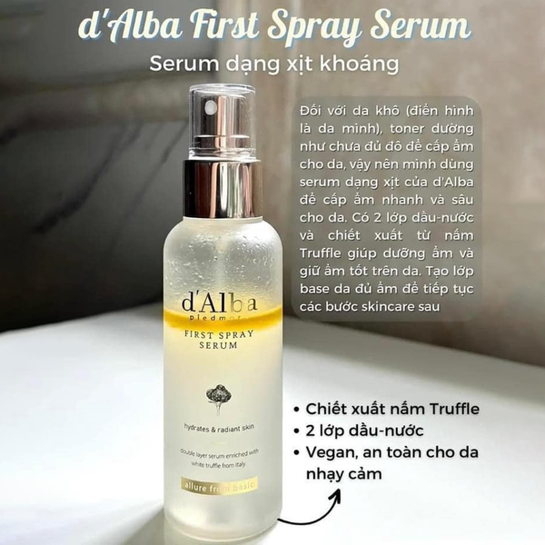 Serum Dạng Xịt d'Alba First Spray Serum Cấp Ẩm, Dưỡng Da Căng Bóng