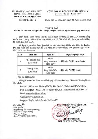 Lịch thi Đại học Kiến Trúc TP. Hồ Chí Minh ( UAH) năm 2024