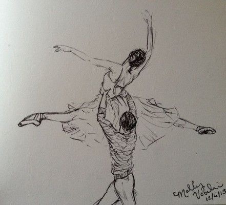 tranh vẽ ký họa một đôi bạn trẻ đang được múa ballet