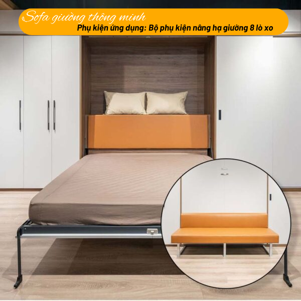 Sofa giường thông minh, ứng dụng bộ phụ kiện nâng hạ giường thông minh 8 lò xo VNH