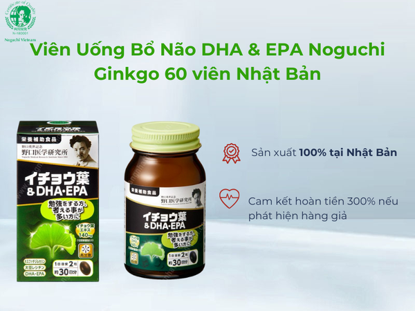 Viên Uống Bổ Não DHA & EPA Noguchi Ginkgo 60 viên Nhật Bản
