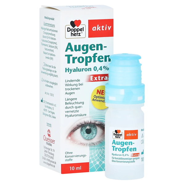 Thuốc nhỏ mắt Doppelherz Augen Tropfen Hyaluron 0.4% Extra 10ml