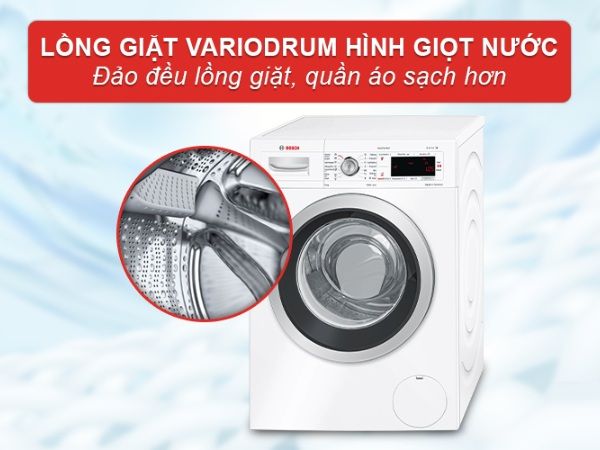 Máy giặt Bosch WAW28480SG seria 8 Phân phối nước hiệu quả hơn nhờ thiết kế lồng giặt VarioDrum