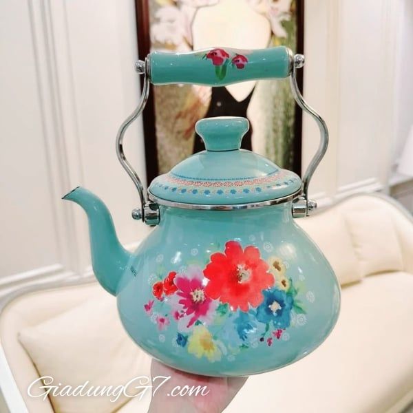 Ấm đun bếp từ The Pioneer Woman Cheerful Rose 1.8L Chất Liệu Thép Tráng Men Bền Bỉ