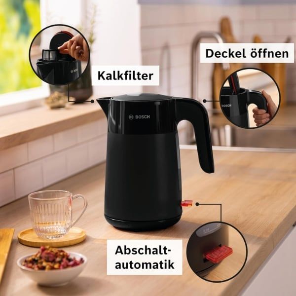 Ấm siêu tốc Bosch TWK2M MyMoment - Tự động tắt, Bảo vệ quá nhiệt, Màn hình hiển thị dung tích