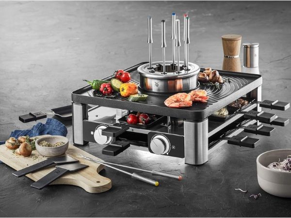 Bếp lẩu nướng WMF Lumero Gourmet Station 3in1 với 3 kiểu chế biến: lẩu, nướng điện và nướng vỉ raclette