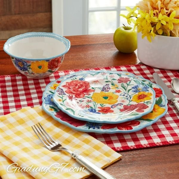 Bộ Đồ Ăn 12 Món The Pioneer Woman Brilliant Blooms Chất Liệu Gốm Sứ Bền Bỉ