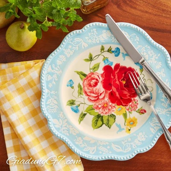 Bộ bát đĩa gốm The Pioneer Woman Sweet Rose 12 món Phù Hợp Cho Mọi Dịp