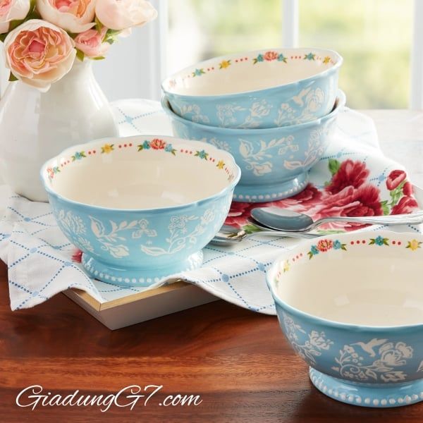 Bộ bát đĩa gốm The Pioneer Woman Sweet Rose 12 món Thiết Kế Hoa Cổ Điển, Quyến Rũ