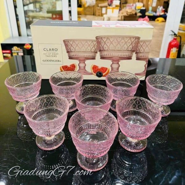 Bộ Ly Kem Pha Lê Godinger Claro 8 Món Màu Sắc Hồng Quyến Rũ