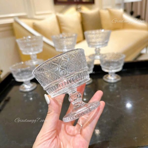 Bộ Ly Kem Pha Lê Godinger Claro 8 Món Thiết Kế Họa Tiết Nổi Tinh Tế