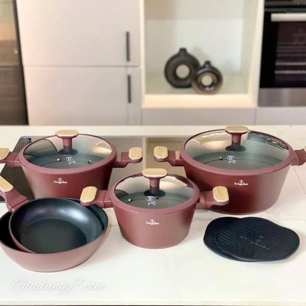 Bộ nồi Berlinger Haus BH/8305 màu đỏ - Leonardo collection 10 chi tiết Lớp phủ Titan Pro chống dính bền bỉ gấp 3 lần