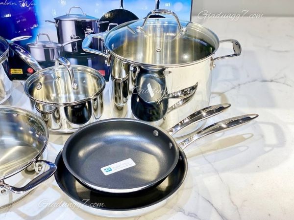 Bộ nồi chảo Ciwete 10 món Cấu trúc thép không gỉ 3 lớp