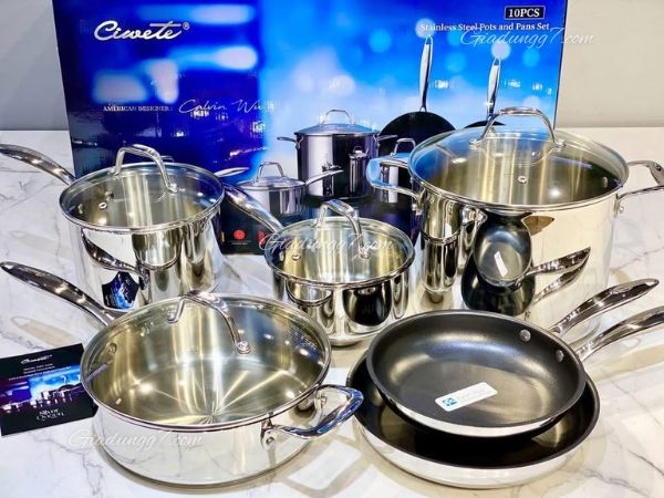 Bộ nồi chảo Ciwete 10 món Thiết kế thép không gỉ sang trọng – chuẩn phong cách quý tộc