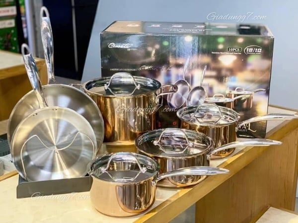 Bộ nồi chảo Ciwete 10 món Thiết kế VÀNG ĐỒNG sang trọng – chuẩn phong cách “quý sờ tộc”