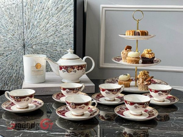 Bộ trà sứ Royal Czech Porcelain hoàng gia đỏ 15 món chất liệu cao cấp và bền màu