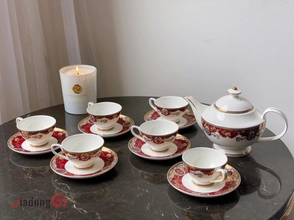 Bộ trà sứ xương Imperial viền đỏ hoàn hảo tuyệt vời để trưng bày, sử dụng và trân trọng