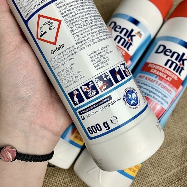 Bột thông tắc cống Denkmit 600g sử dụng cho Đường ống thoát sàn, chậu rửa, lavabo, bồn tắm