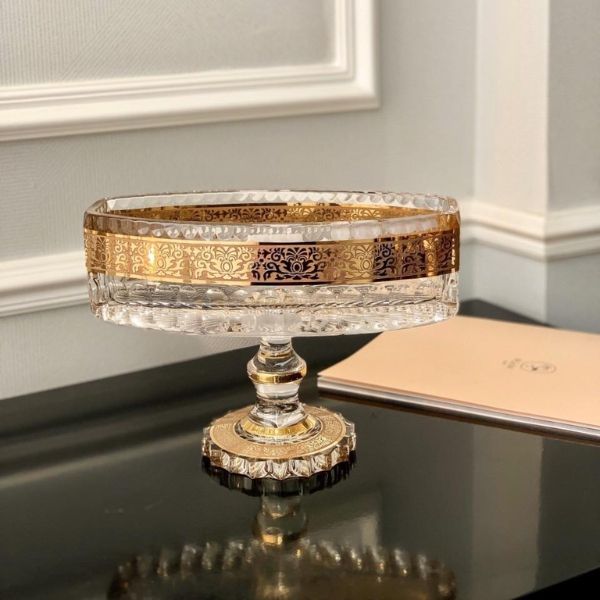 Chân bồng pha lê Boat Romantic 30cm mạ vàng 24k Có thể đựng mứt, bánh kẹo, hạt dưa... ngày Tết.